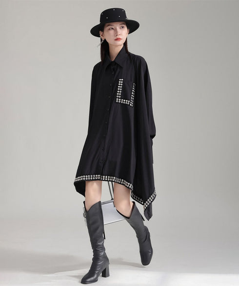 Studded Asymmetric Hem Shirt Dress